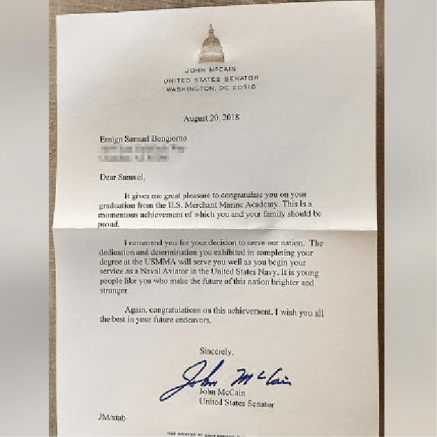 One of John McCain's final acts in office was sending a letter to a new Merchant Marine Academy graduate, and Arete Preparatory Academy (Mesa Prep at the time) alumnus
