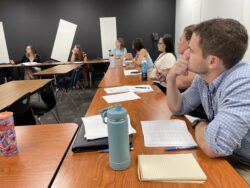 Faculty at an orientation