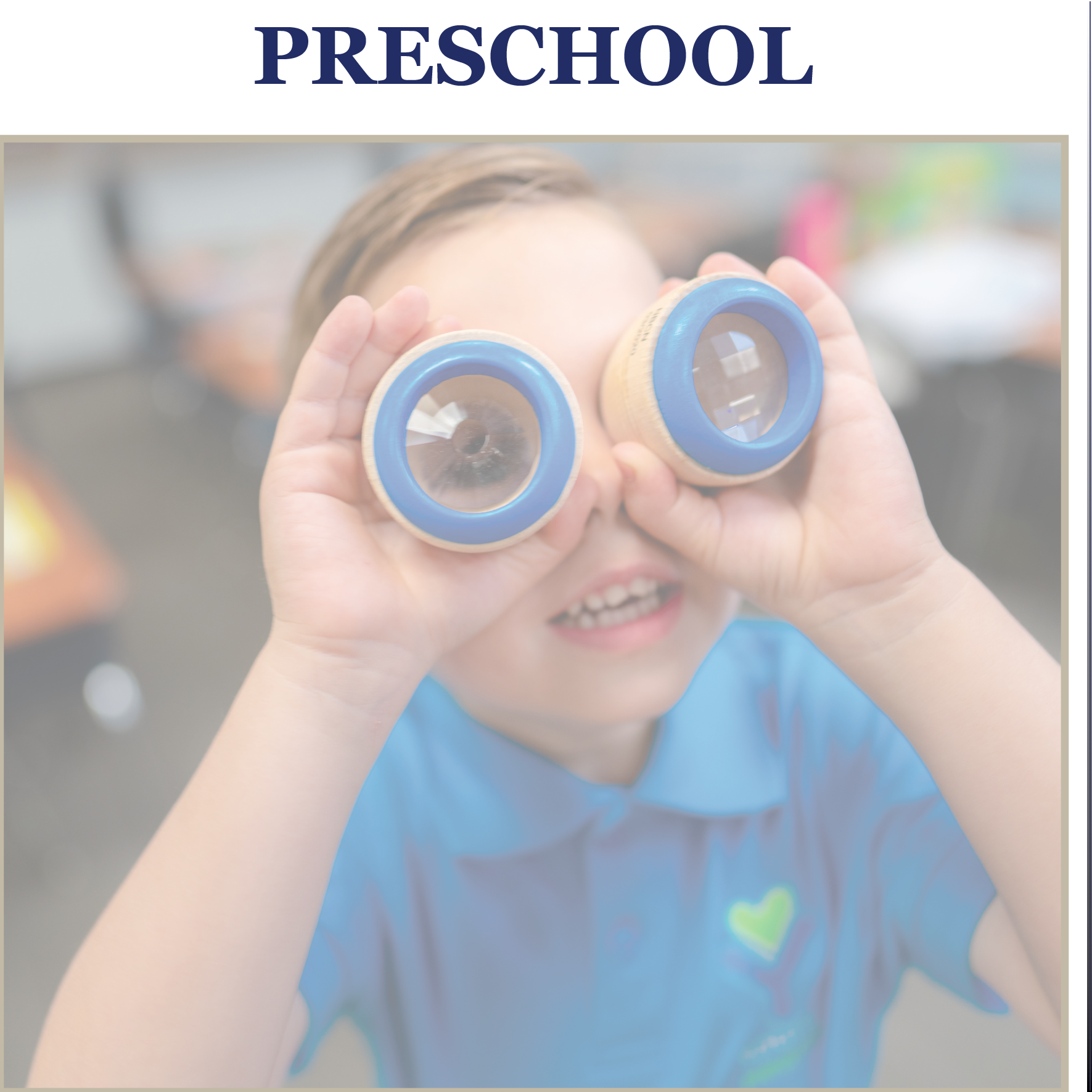 young hearts preschool, boy looking through goggles