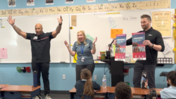 Lincoln teacher receiving recognition in front of her classroom