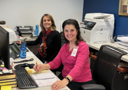 Silvina and Jackie at the front desk