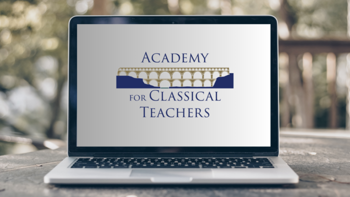 Academy for Classical Teachers on a laptop in the outdoors