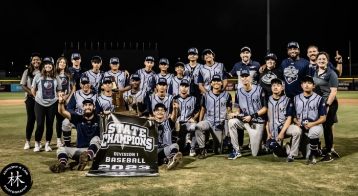 Maryvale Prep Baseball Team with State Champions Banner