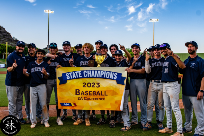 Scottsdale Prep Baseball Team with State Champions Banner