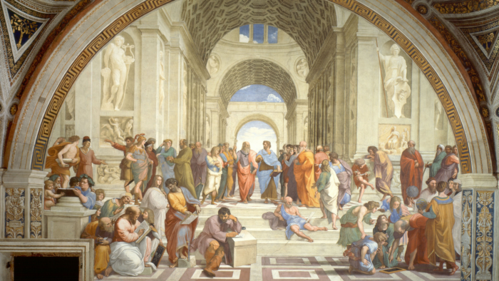 A photo of The School of Athens mural by Raffaello Sanzio da Urbino