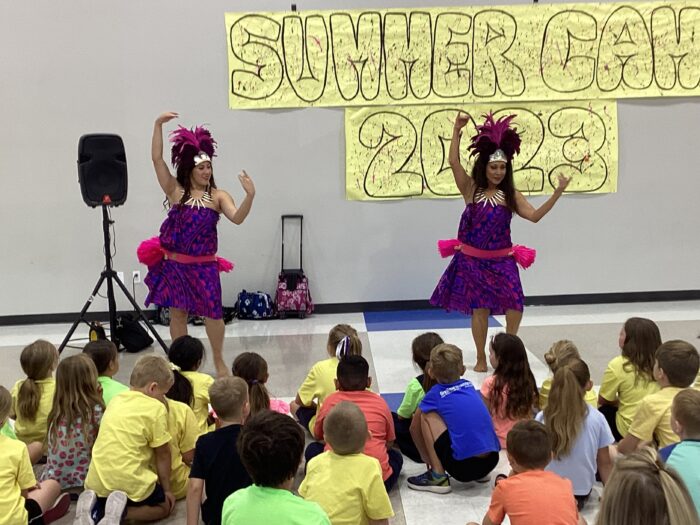 Hawaiian Dancers doing a demonstrations for summer camp