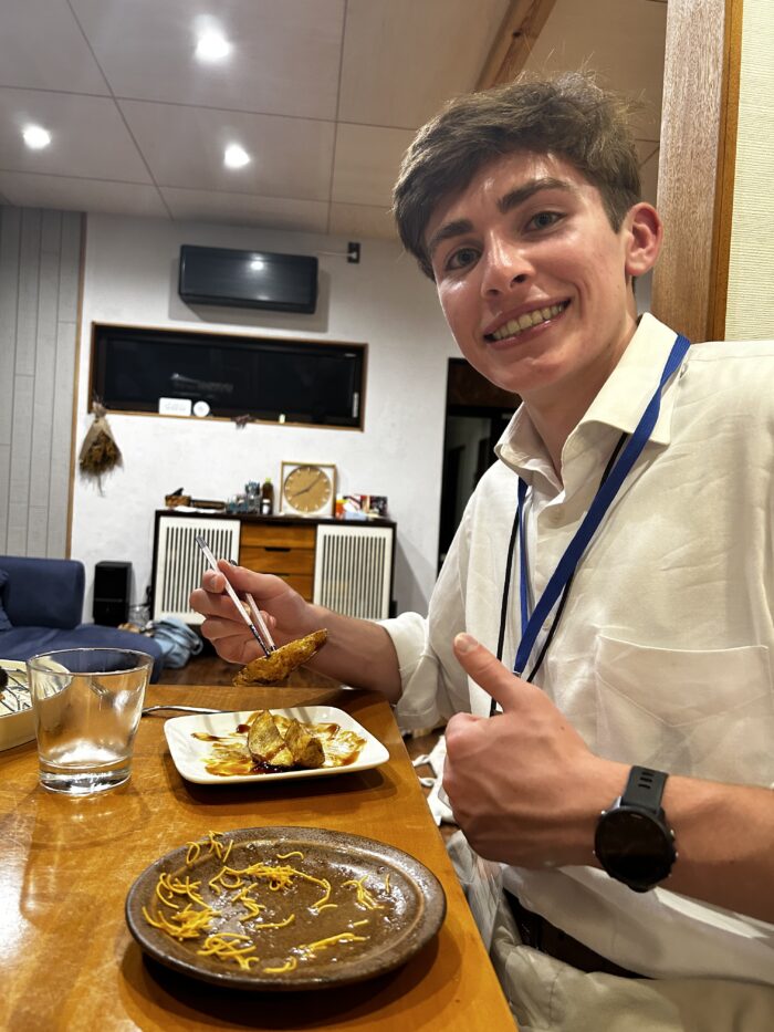 Student enjoying a meal in Japan