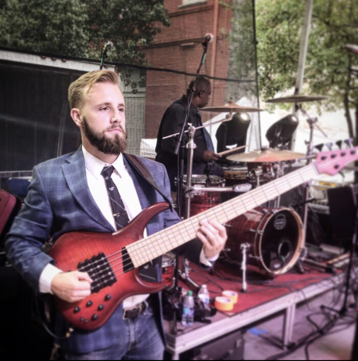 Stuart Coles, music teacher at Great Hearts Harveston, playing in a jazz band.