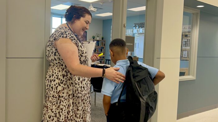 Harveston teacher welcoming student