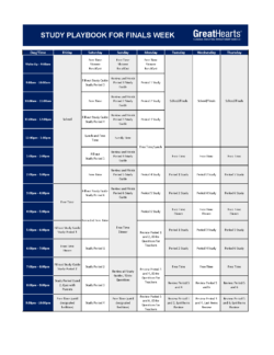 Study Schedule for Finals Week in a table form