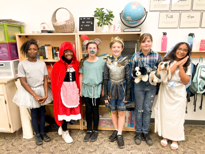 Students dressed up for Literary Character Day at Great Hearts Christos