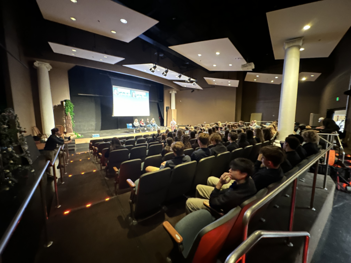 Past students speaking in front of current students during the Alumni Panel at Scottsdale Prep