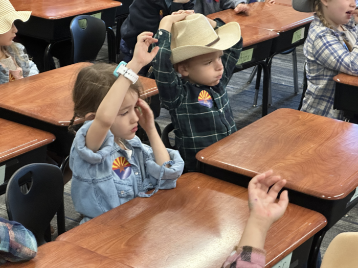 Cicero students dressed like pioneers Arizona's birthday.