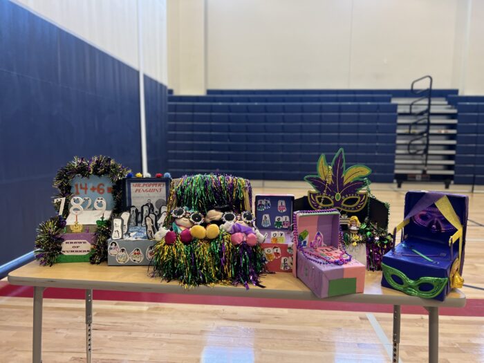 Shoebox floats at Great Hearts Harveston Mardi Gras Fest.