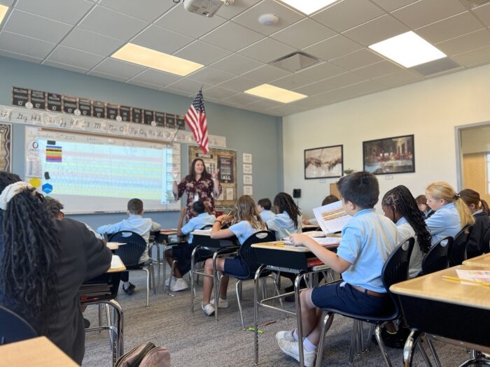 Ms. Rogers teaching in front of classroom