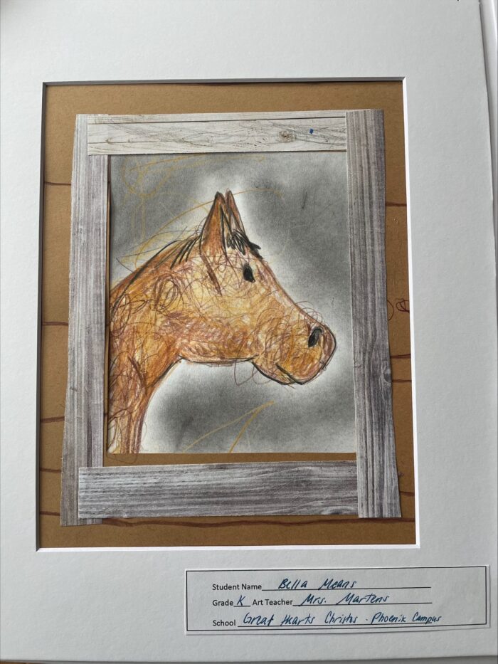 Student drawing of a horse
