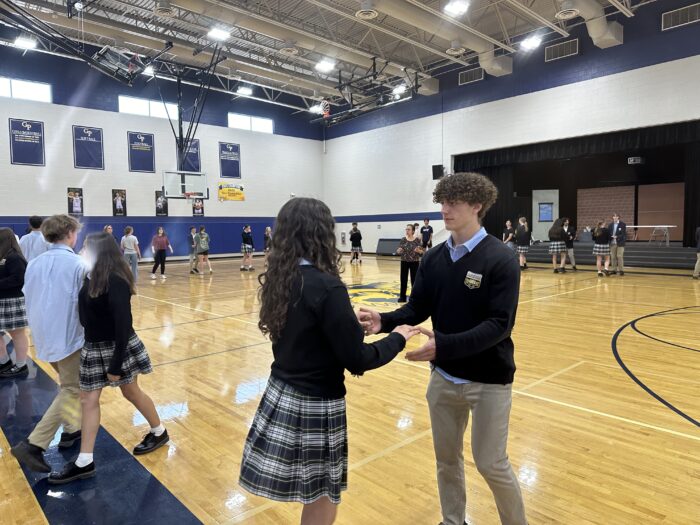 Two students from Glendale Prep at dance lessons for prom.