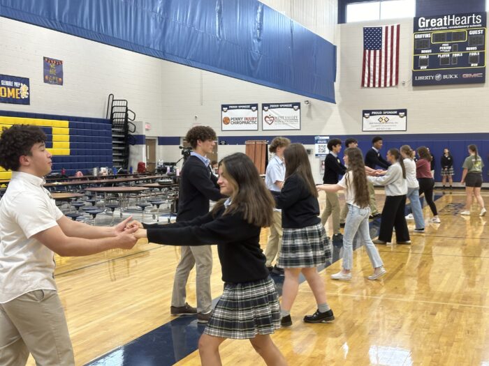 Students from Glendale Prep at dance lessons for prom.