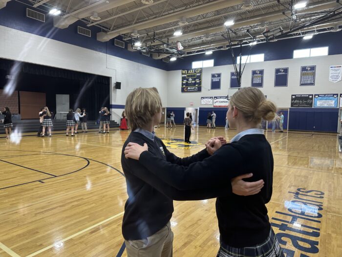 Two students from Glendale Prep at dance lessons for prom.