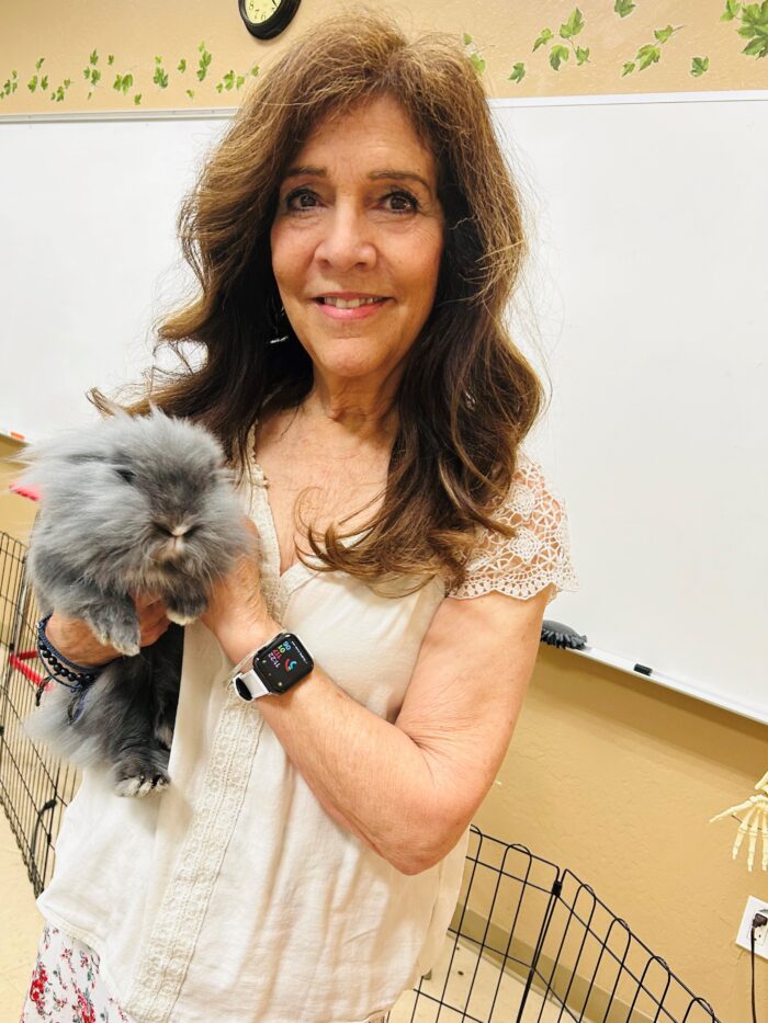 Teacher holding a rabbit