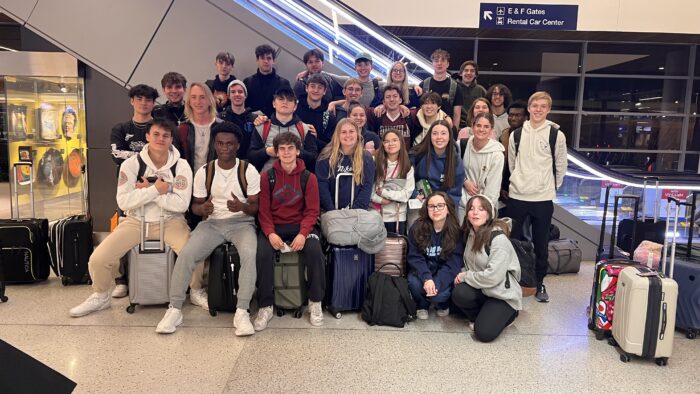 Students in an airport in Washington DC