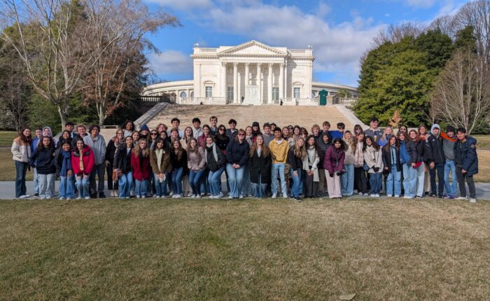 Students in front of a building at Arlington Cemetery in Washington DC