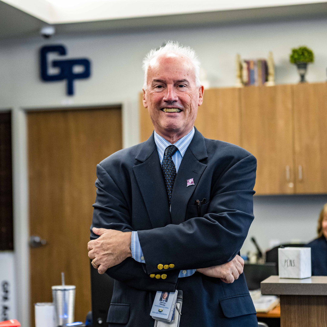 A teacher in the school office