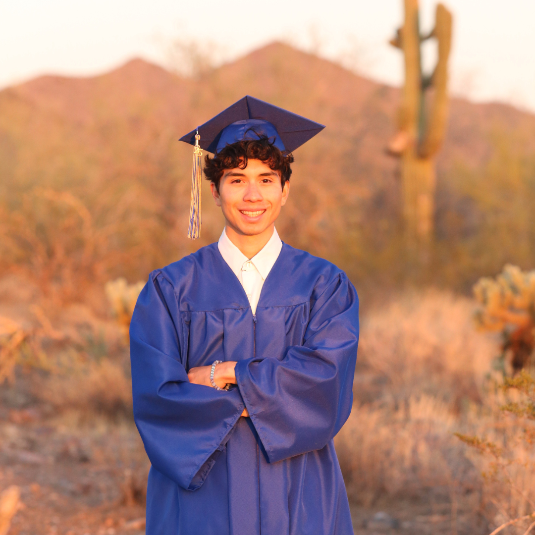Student in graduation cap and gown