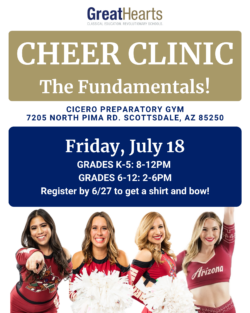 Great Hearts Cheer Clinic on July 18th, 2025