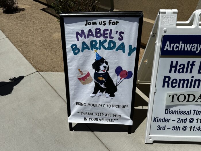Mabel's Barkday sign