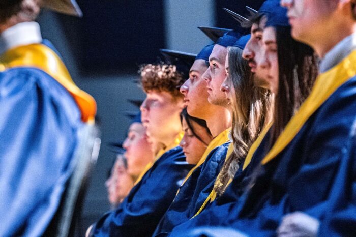 Closeup of graduates during graduation ceremony