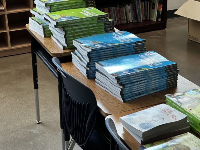 Workbooks on a desk