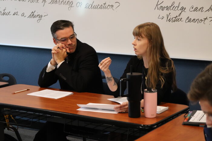 Two people in seminar at NFO