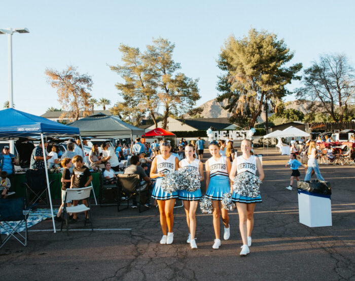 Veritas Cheerleaders at tailgate