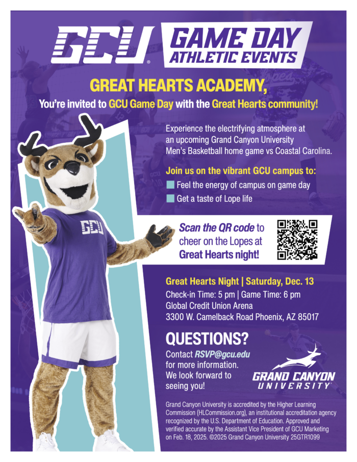 Great Hearts Night at GCU Mens Basketball Flyer