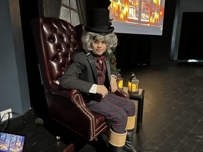 Man dressed as Ebeneezer Scrooge