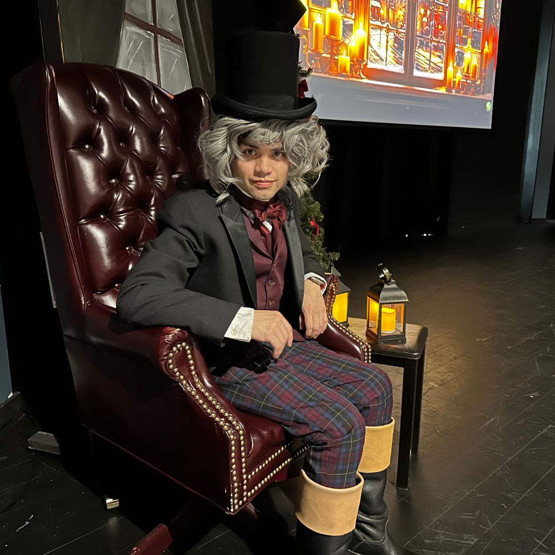 Man dressed as Ebeneezer Scrooge