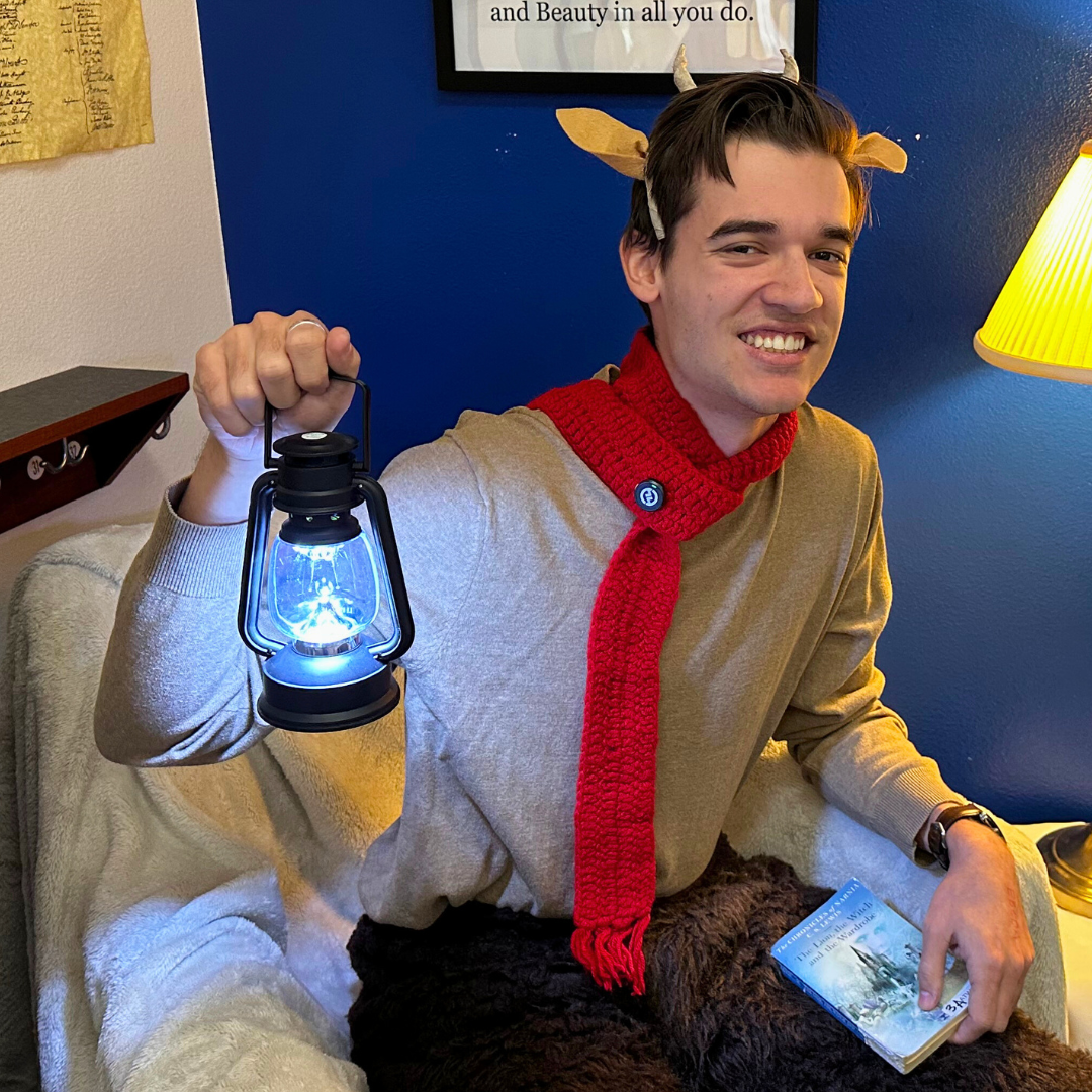 Teacher dressed as Mr. Tumnus