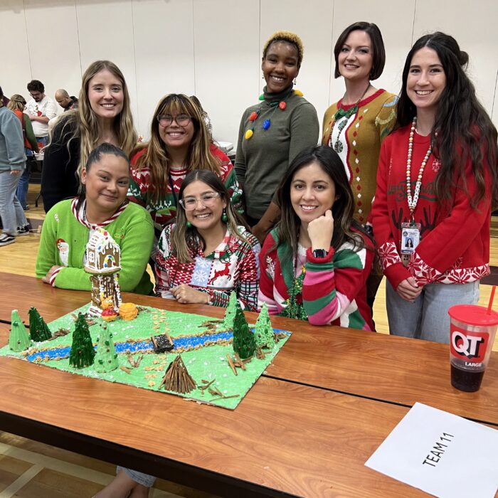 Team with gingerbread tower