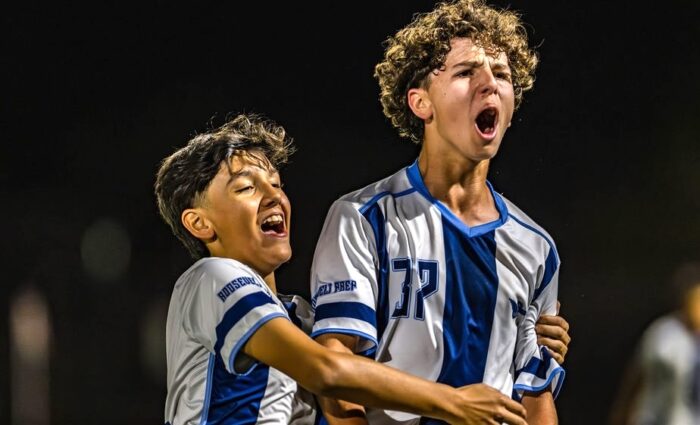 Roosevelt Prep Middle School Boys Soccer teammates celebrating Championship