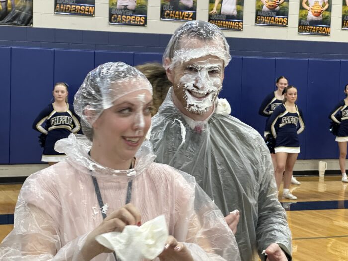 Two teachers who have been pied