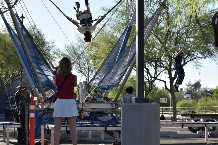 Students on bungee swing