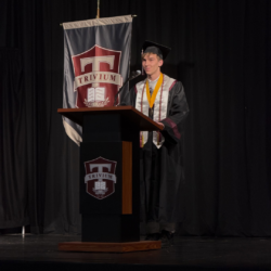 Student speaking at graduation
