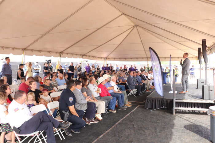 Blossom Rock Headmaster speaking to groundbreaking crowd