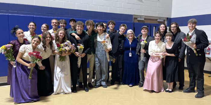McCauley with drama students