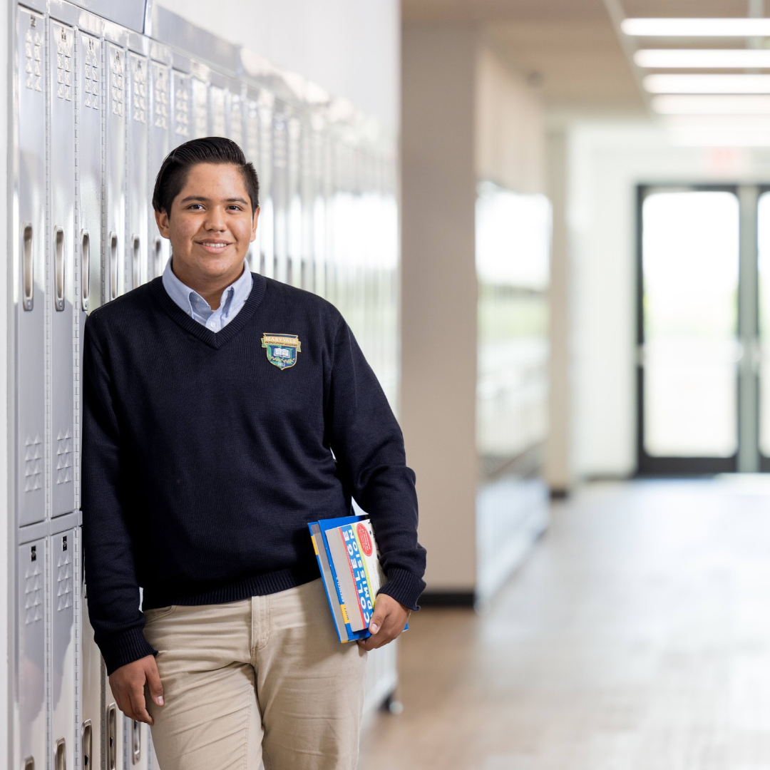 Student leaning against a locker