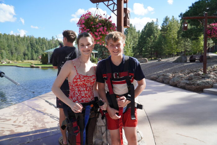 Two students near lake