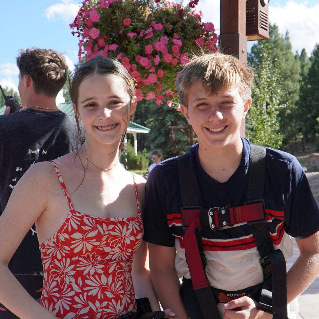 Two students near lake